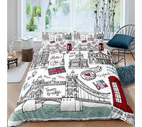Girls Big Ben Parure Housse de Couette Boys Chic London Bridge Parure de Lit 220x240cm Retro UK Theme Housse de Couette for Children Enfants Women Cartoon England Telephone Booth Room Decor