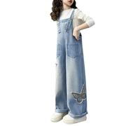 Girls Denim Overalls Kids Butterfly Patchwork Straight Leg Baggy Denim Dungarees Children's Adjustable Strap Loose Fit Jumpsuits Youth Casual Y2K Jean Bib Overall