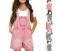 Girls Denim Overalls Shorts Star Patchwork Wide Leg Baggy Jeans Dungarees Romper Kids Adjustable Strap Sleeveless Short Jumpsuit for Children Summer Loose Casual Shortall