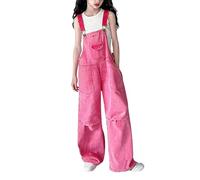 Girls Denim Overalls Wide Leg Baggy Denim Dungarees with Pockets Kids Pink Sleeveless Adjustable Strap Casual Jeans Jumpsuit Children's Summer Loose Fit Y2K Bib Overall