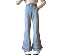 Girls Flared Jeans Y2k Wide Leg Baggy Denim Pants Kids Loose Fit Elastic High Waisted Bootcut Jeans Children Vintage Casual Bell Bottoms Trousers Stretchy Hip Hop Streetwear