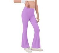 Girls Flared Leggings Stretchy Plain Trousers High Waisted Bootcut School Yoga Dance Pants Soft Kids Fashion Skinny Bell Bottom Leggings for Gym Latin Athletic Cycling