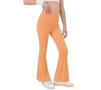 Girls Flared Leggings Stretchy Plain Trousers High Waisted Bootcut School Yoga Dance Pants Soft Kids Fashion Skinny Bell Bottom Leggings for Gym Latin Athletic Cycling