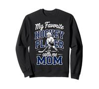 Girls Hockey Mama My Favorite Player Calls Me Mom Bleu Marine Sweatshirt