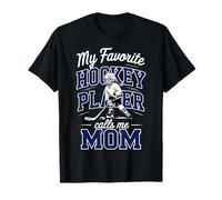 Girls Hockey Mama My Favorite Player Calls Me Mom Bleu Marine T-Shirt