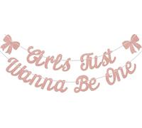 Girls Just Wanna Be One Bannière Happy 1st Birthday Décorations Or rose