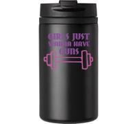 Girls Just Wanna Have Guns Dumbell Gym Art Tasse à café de voyage pour boissons chaudes et froides Tasse isotherme à double paroi avec couvercle étanche Noir