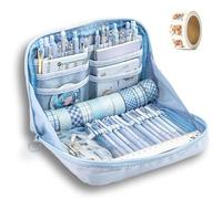 Girls Large Pencil Case Teenage, Big Capacity Pencil Case 3 Compartments, Cute Pencil Cases, Stationery Pouch for Girls (Blue 3)