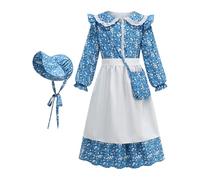 Girls Prairie Robe - Robe de prairie coloniale florale avec capot | Robes pionnières | Vêtements de cosplay pour l'école fille Halloween Daily Dress Up Easter Theater Photoshoot événements de p