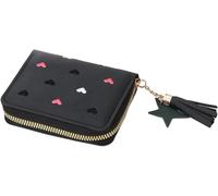 Girl's Pu Leather Wallet Cute Wallet With Pendant, 4 Card Slots, 2 Coin Bag, 1 Zip Pocket, Perfect Gift Under 10 Euros, Black, Style1