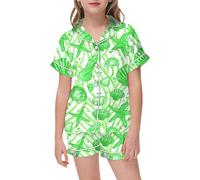 Girls Satin a ama Set 2-Piece Short Sleeve Button-Down Shirt & Shorts | Toddler Kids eepwear | Soft & Comfortable oun ewear Set (Green, 10-11Years) o73o