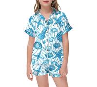 Girls Satin a ama Set 2-Piece Short Sleeve Button-Down Shirt & Shorts | Toddler Kids eepwear | Soft & Comfortable oun ewear Set (Light Blue, 12-13 Years) o92o