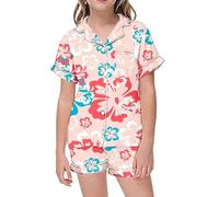 Girls Satin a ama Set 2PC Short Sleeve Button Down Shirt & Shorts Toddler eepwear Soft Kids y amas Cute ght Clothes for Children (Pink, 12-13 Years) o89o