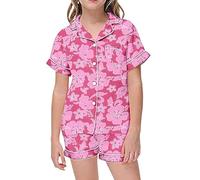 Girls Satin a ama Set 2PC Short Sleeve Button Down Shirt & Shorts Toddler eepwear Soft Kids y amas Cute ght Clothes for Children (Hot Pink, 8-9 Years) o81o