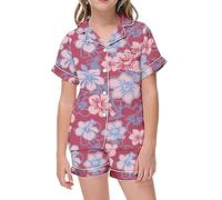 Girls Satin a ama Set 2PC Short Sleeve Button Down Shirt & Shorts Toddler eepwear Soft Kids y amas Cute ght Clothes for Children (Wine, 2-3 Years) o90o