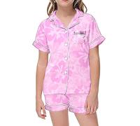 Girls Satin Silk a ama Set 2PC Short Sleeve Button Down Shirt & Shorts Toddler eepwear Soft Kids y amas Comfortable ght Clothes (Watermelon Red, 10-11 Years) o46o