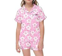 Girls Satin Silk a ama Set 2PC Short Sleeve Button Down Shirt & Shorts Toddler eepwear Soft Kids y amas Comfortable ght Clothes (Pink, 6-7 Years) o26o
