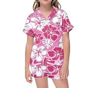 Girls Satin Silk a ama Set 2PC Short Sleeve Button Down Shirt & Shorts Toddler eepwear Soft Kids y amas Comfortable ght Clothes (Red, 2-3 Years) o30o