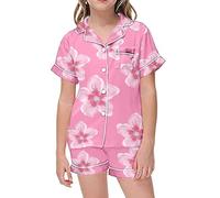 Girls Satin Silk a ama Set 2PC Short Sleeve Button Down Shirt & Shorts Toddler eepwear Soft Kids y amas Comfortable ght Clothes (Hot Pink, 4-5 Years) o19o