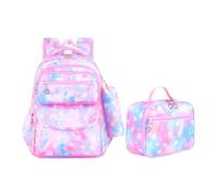 Girls School Backpack Set | 3-Piece Waterproof Backpack with Lunch Bag & P | Star Print Design, Ergonomic Back Support, Large Capacity Multi-Compartment Storage, Waterproof Lightweight Construction, Fo