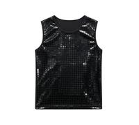 Girls Sequin Checkered Tank Top Shiny Performance Vest for Stage Dance Party (3-Black, 3-6 Years)