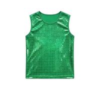 Girls Sequin Checkered Tank Top Shiny Performance Vest for Stage Dance Party (3-Green, 7-10 Years)