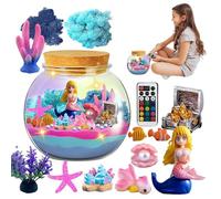Girls Terrarium Kit - Mermaid Terrarium Kit for Girls | LED Night Light Terrarium for Kids with Remote | Educational Arts & Crafts | Sea Creatures Aquarium for Girls Ages 4-12 Year Old