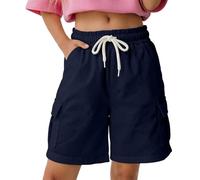 Girl's Wide Leg Shorts Cargo Casual Uniformss Shorts Elastic Summer Bottoms with Pockets 5 16 Years (Blue, 5-6 Years)