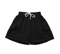 Girl's Wide Leg Shorts Cargo Casual Uniformss Shorts Elastic Summer Bottoms with Pockets 5 16 Years (Black, 11-12 Years)