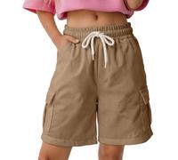 Girl's Wide Leg Shorts Cargo Casual Uniformss Shorts Elastic Summer Bottoms with Pockets 5 16 Years (Khaki, 11-12 Years)
