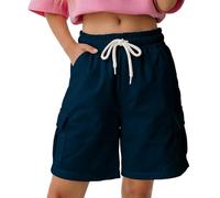 Girl's Wide Leg Shorts Cargo Casual Uniformss Shorts Elastic Summer Bottoms with Pockets 5 16 Years (Navy, 13-14 Years)