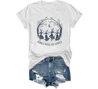 Girls Will Be Girls Witch Shirt Witch Shirt Halloween T-shirt Femme Vintage Graphique Tops, blanc, XL