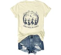 Girls Will Be Girls Witch Shirt Witch Shirt Halloween T-shirt Femme Vintage Graphique Tops, Jaune crémeux., XL