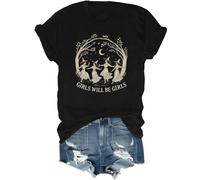 Girls Will Be Girls Witch Shirt Witch Shirt Halloween T-shirt Femme Vintage Graphique Tops, Noir , 3XL