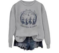 Girls Will Be Girls Witch Sweatshirt sorcière Halloween chemise femme vintage graphique tops, gris, L