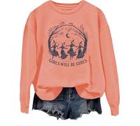 Girls Will Be Girls Witch Sweatshirt sorcière Halloween chemise femme vintage graphique tops, Hami Orange, S