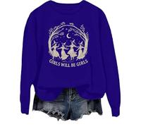 Girls Will Be Girls Witch Sweatshirt sorcière Halloween chemise femme vintage graphique tops, Klein Blue, S