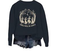 Girls Will Be Girls Witch Sweatshirt sorcière Halloween chemise femme vintage graphique tops, Noir , XXL