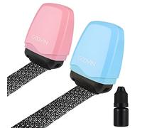 Girls'love talk Lot de 2 tampons à roulettes pour protection des données - Rechargeable - Auto-encreur - Pour l'identité - Pour la vie privée (rose et bleu et encre)