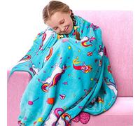 GirlZone Cadeau Fille - Couverture Polaire Enfant Fille Bleu Claire Licorne - Plaid Licorne Enfant Doux et Chaud - Couverture Enfant - Cadeau Kawaii pour la Chambre