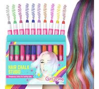 Girlzone Cadeau Fille - Craie pour Cheveux Lavable - Accessoire Cheveux Fille - Kit 10 Stylos de Coloration Temporaire - Hair Chalk - Anniversaire Filles 3 à 12 Ans