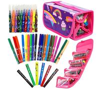 GirlZone Cadeau Fille - Trousse à Enrouler avec 38 Feutres - Set Papeterie - Feutres Qui Sentent Les Fruits - Trousse Enroulable - Feutres Coloriage Cadeaux d'anniversaire pour Enfants