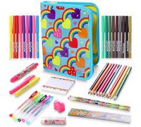 GirlZone Cadeau Fille - Trousse Scolaire Fille - Fournitures Scolaires Originales - Trousse Kawaii - Garnie - Complète - Girly - Anniversaire Enfants 4-11 Ans