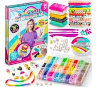 GirlZone Kit de Fabrication de Bijoux Good Vibes, Kit Bracelets DIY pour Filles, Enfants, Kit de Bijoux DIY avec Perles Breloques et Argile Polymère Super Cadeaux pour Filles