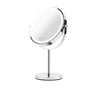 Girmi BE02 Miroir de Maquillage avec lumière LED, loupe 1x/3X, éclairage 3 Couleurs, Rechargeable avec Double Miroir, Rotation à 360° et Bouton Tactile, chromé