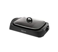Girmi BQ90 Gril et Barbecue électrique, 2200W, Couvercle en Verre Trempé, sans Fumée, Pierre Naturelle, Thermostat Réglable, Bac Récupérateur de Graisse, Noir