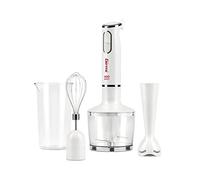 Girmi MX16 Mixeur Plongeant avec Kit, 3 en 1 mixeur-hachoir-fouet, 400 W, Moteur DC, 2 vitesses, Lames en acier inoxydable, Verre doseur de 700 ml inclus, Blanc