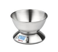Girmi PS85 Balance de Cuisine Électronique, 1 g par 5kg, Grand Bol 2 L, Corps et Bol en Inox, Écran Rétroéclairé, Fonction Tare, Minuteur