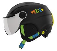 Giro Buzz MIPS Casque de Ski pour Enfant - Casque de Planche à Neige avec Bouclier/visière intégrée - Noir Mat/Blocs de fête - Taille XS (48,5 à 52 cm)