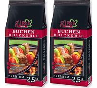 giRo Charbon de bois pour grillades Charbon de bois de hêtre de qualité supérieure 2x 2.5kg